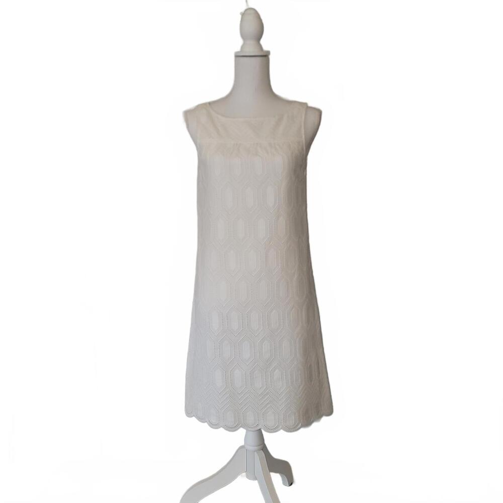 Ann Taylor White Eyelet Geometric Embroidered Crochet Cotton Sleeveless Dress 2